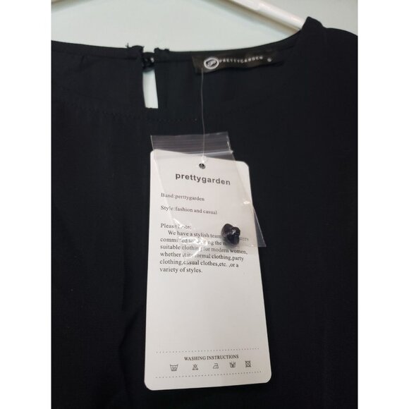 Prettygarden Women S Mini Dress Black Waist Cutout Long Sleeve Ruffle Tiered NWT - Picture 6 of 7